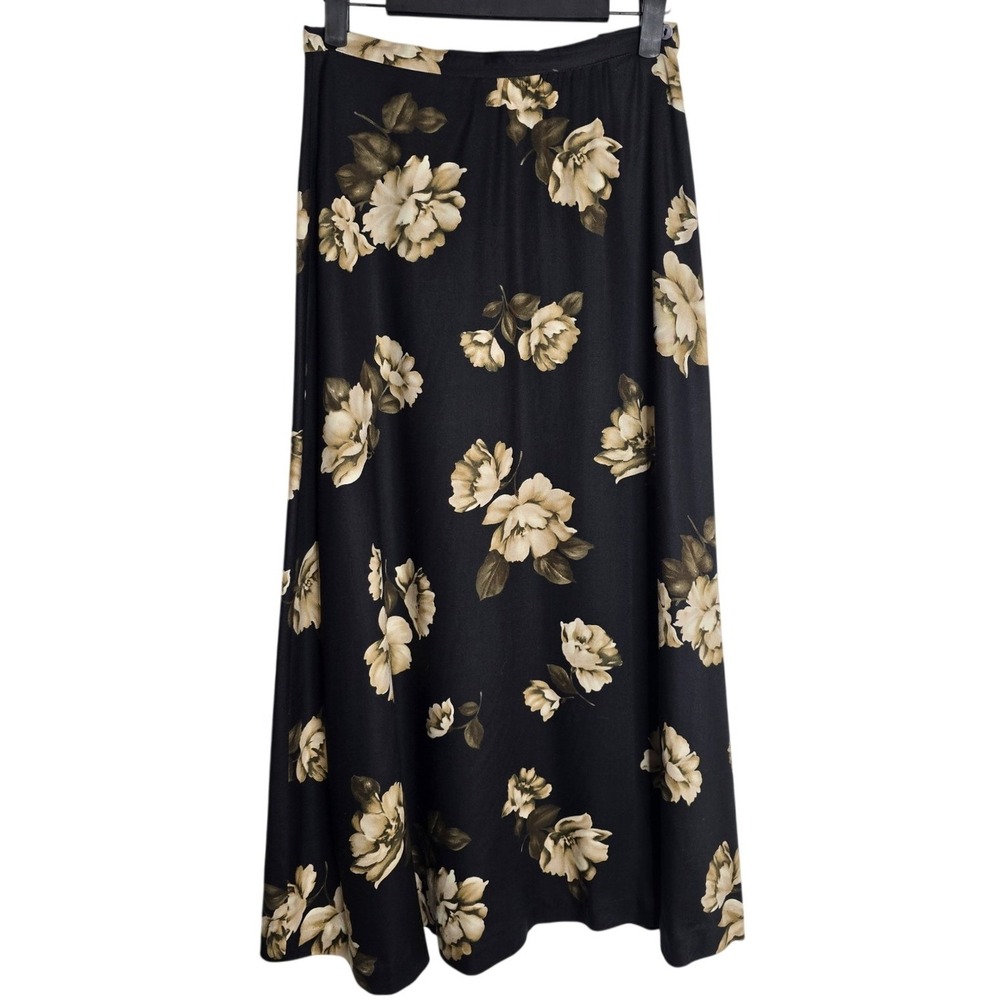 Rena Rowan for Saville Petite Black Floral‎ Maxi Skirt Size 4P Romantic